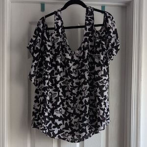 Torrid Black and White Butterfly Print Blouse- Cold Shoulder